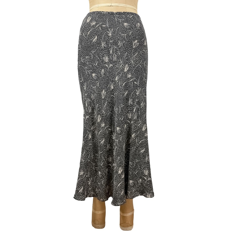 90s Silk Floral Maxi Skirt Polka Dot Bias Cut Grunge Minimalist Size 26 S